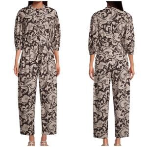 Rebecca Taylor NWOT Paisley Jumpsuit Espresso Brown Belted Size S Pockets